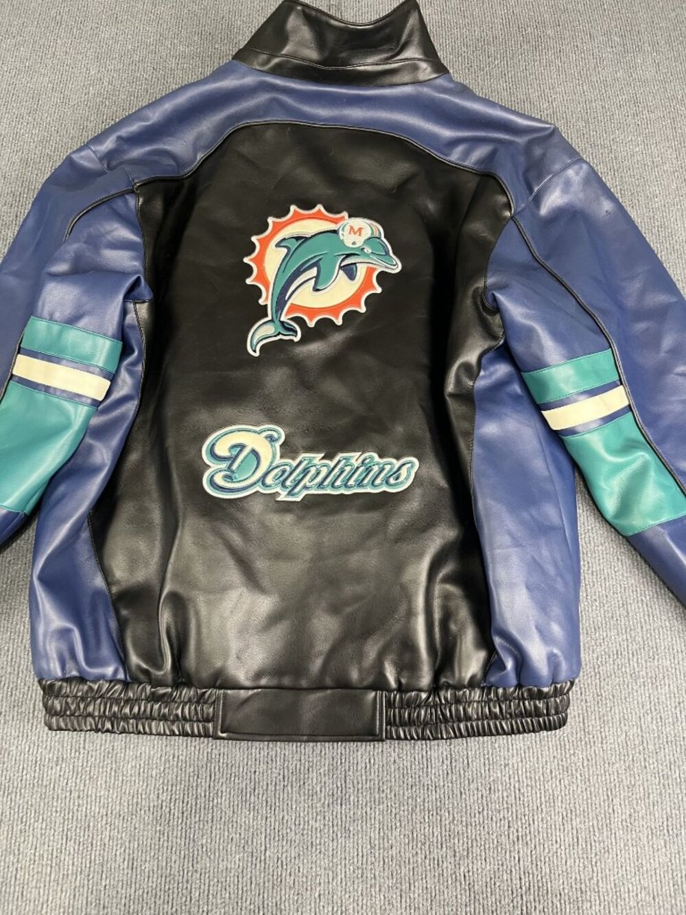 NFL Miami Dolphins Men's Black & Blue Leather Jacket XL